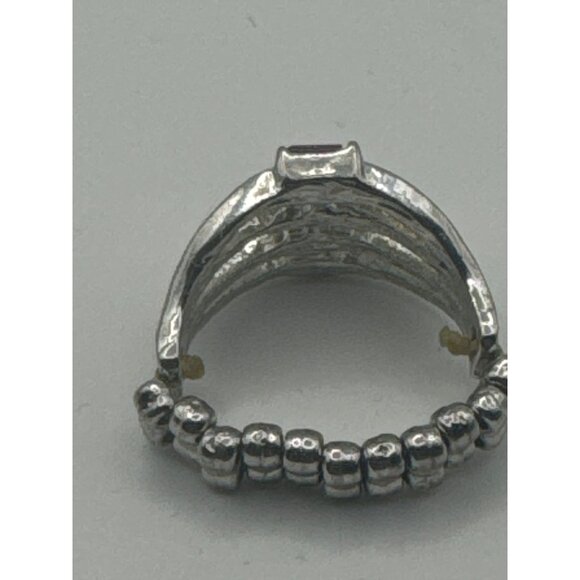 Stunning Vintage Pink Gemstone Beaded Band Ring  Silver Multi-Band Design - Picture 3 of 4